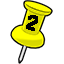 Push-pin icon with numeral 2 overlaid