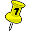 Push-pin icon with numeral 1 overlaid